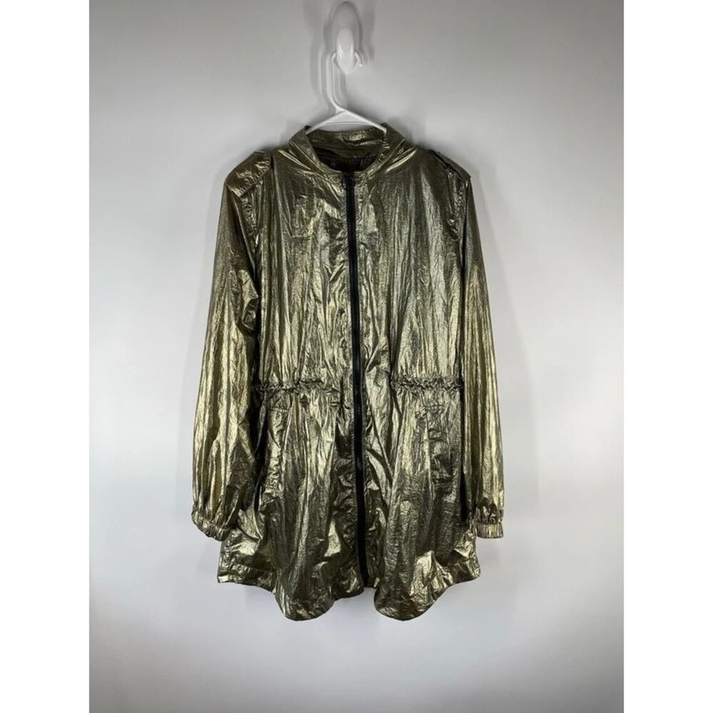 NWT Sweet Rain Metallic Drawstring Waist Pockets Zipup Jacket Gold Size XL